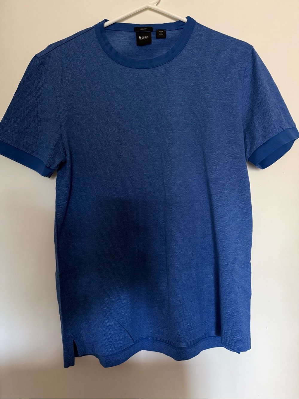 Hugo Boss | menβs blue crewneck textured short-sleeve t-shirt